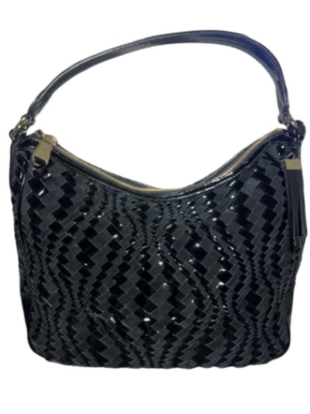 Rare Cole Haan Black Patent Leather & Suede Optic Weave Hobo Bag - Like New!